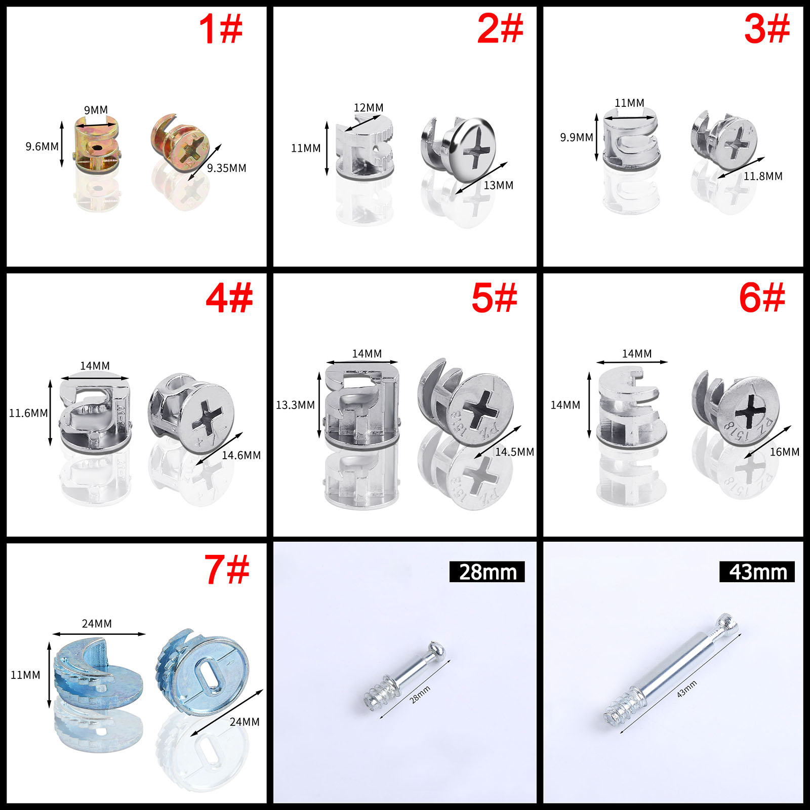 Furniture Joinery Hardware - 50pcs 10/11/12/14/15/18/25mm Thickening Eccentric Wheel Three