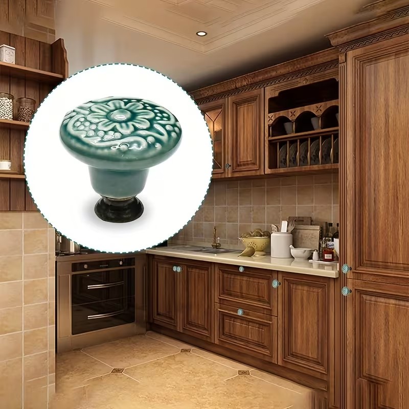 Furniture Hardware Wood - 12pcs Ceramic Cabinet Knobs, Floral Design,