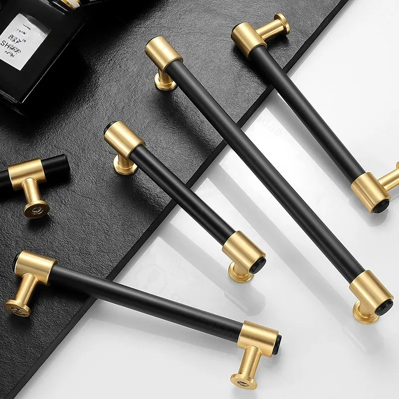 Furniture Hardware Gold - Modern Simple Nordic Black Gold Handle