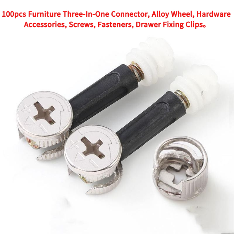Furniture Hardware Fixing Screws - 100pcs Furniture Three-In-One Connector, Alloy Wheel,