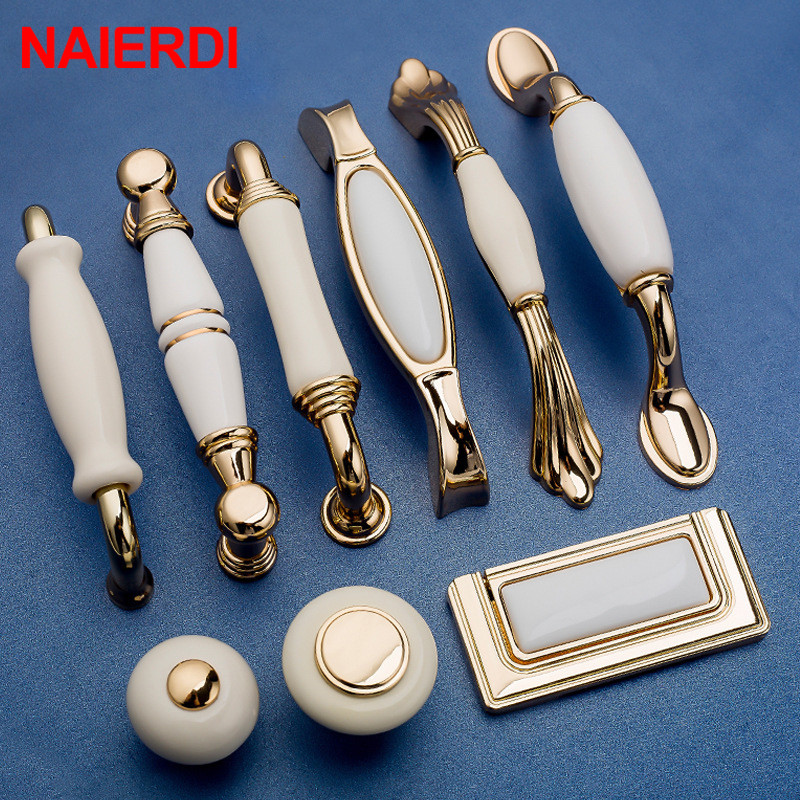 NAIERDI Gold White Creamic Cab - Furniture Hardware Gold 评论和价格