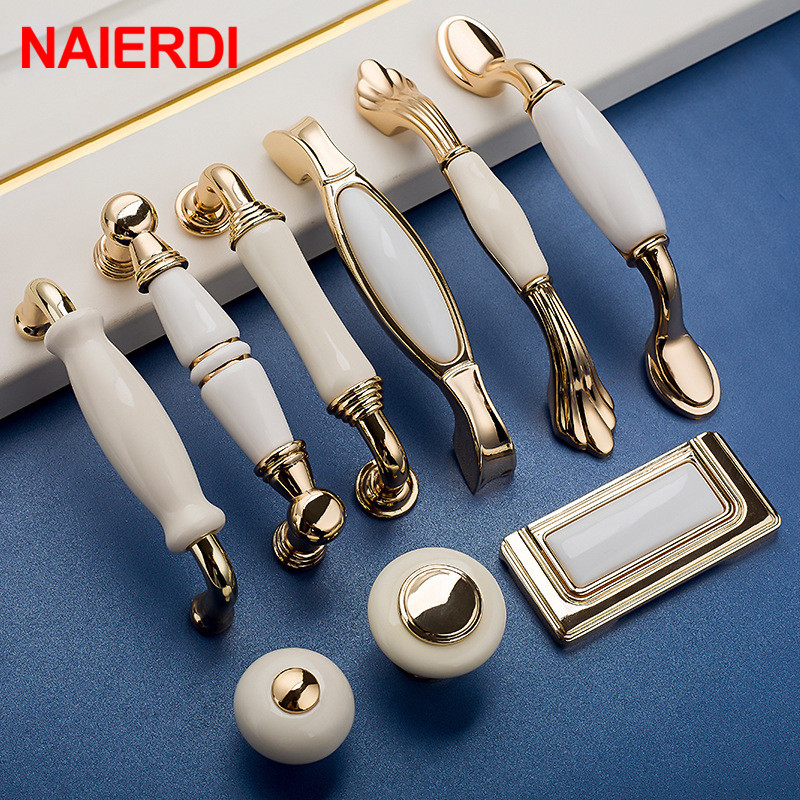 NAIERDI Gold White Creamic Cab - Furniture Hardware Gold 评论和价格